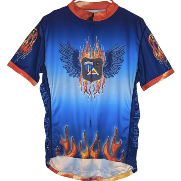 Vintage Primal Wear Cycling Jersey Men's Sz L Blue Army Strong Flames Full Zip - Picture 3 of 13